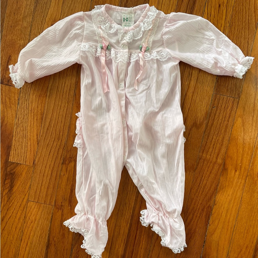 Vintage Pink Lace Trimmed Kids One Piece